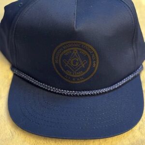 VINTAGE 1993 Burleson Masonic Navy Blue Trucker Hat Style Cap with Gold Emblem
